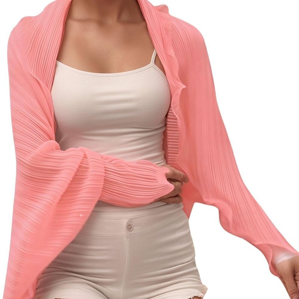 Women's Crinkled Chiffon Sunproof Shawl Ruffled Sleeves Multi-Way Wrap